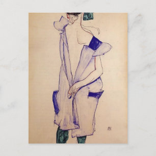 Carte Postale Egon Schiele - Une fille debout en bleu et vert