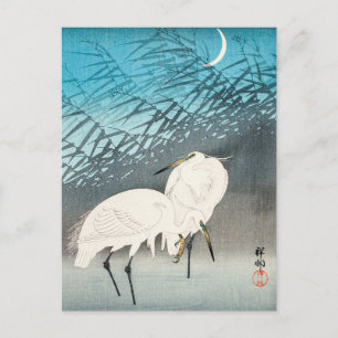Carte Postale Egrets et roseaux en clair de lune - Ohara Koson -