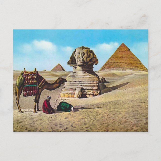 Carte Postale Egypte vintage, Sphinx Excavé, Gizeh (Devant)