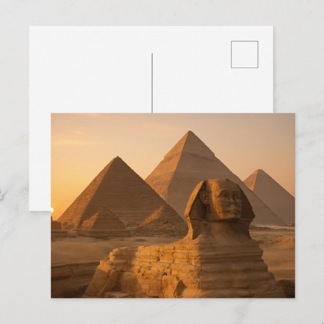 Carte postale égyptienne Sphinx Pyramides Heure do (Devant / Derrière)