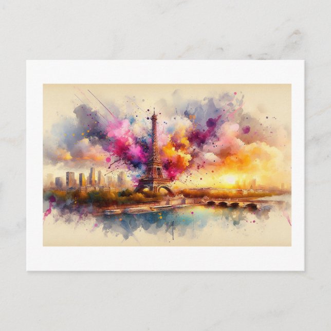 Carte Postale Eiffel Tower and Vibrant Skyline,  (Devant)
