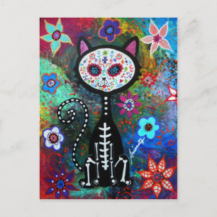 Carte Postale El Gato Cat Dia de los Muertos par Prisarts