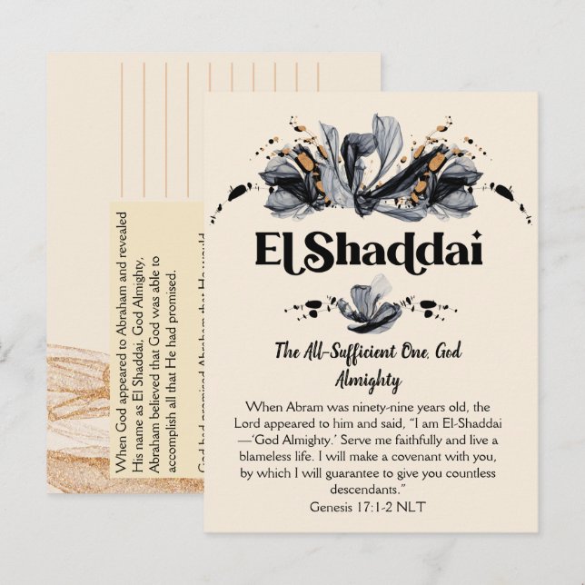 Carte Postale El Shaddai | Noms de Dieu Écriture Dévotionnelle (Devant / Derrière)