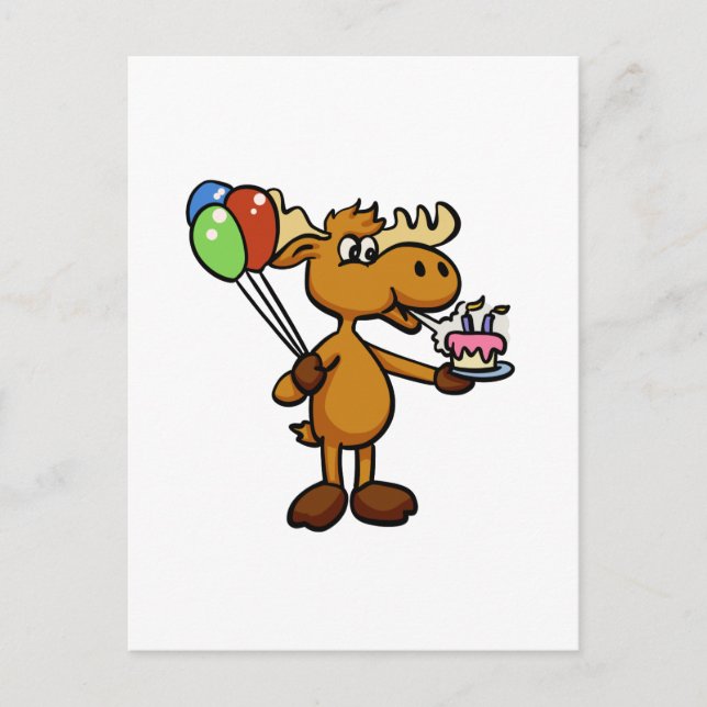Carte Postale Élan avec ballon et gâteau | choisir la couleur de (Devant)