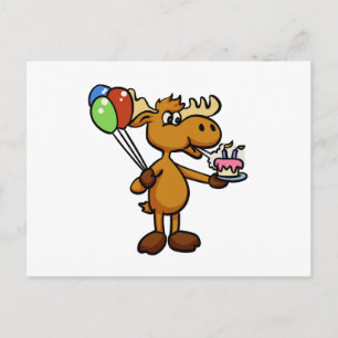 Carte Postale Élan avec ballon et gâteau   choisir la couleur de