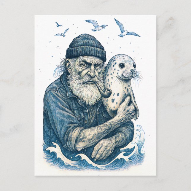 Carte Postale Elderly Sailor with Seal (Devant)