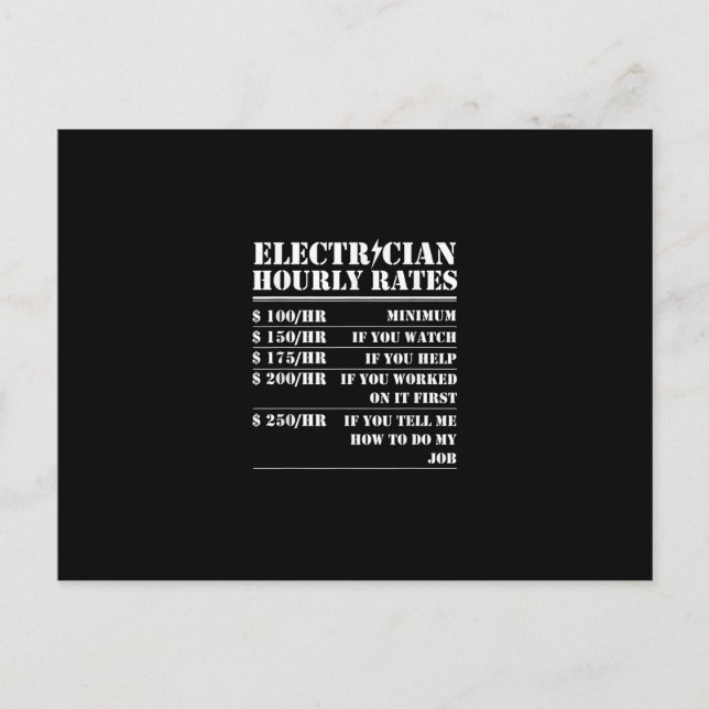 Carte Postale Electrician Hourly Rate (Devant)