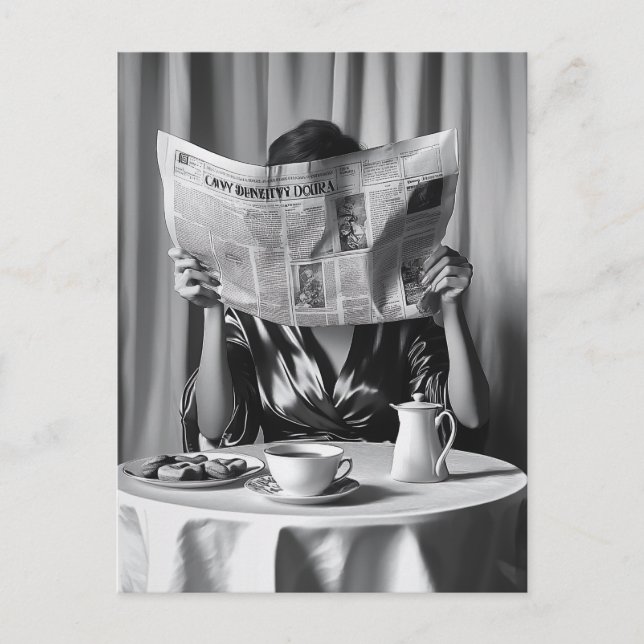 Carte Postale Élégance du matin : Café, Nouvelles et Sérénité (Devant)