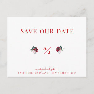 Carte Postale Élégance en Mariage rouge Sauvez notre Date II