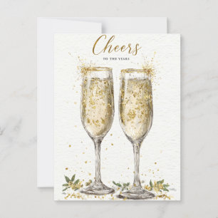 Carte Postale Élégant "À la santé des années" Champagne doré