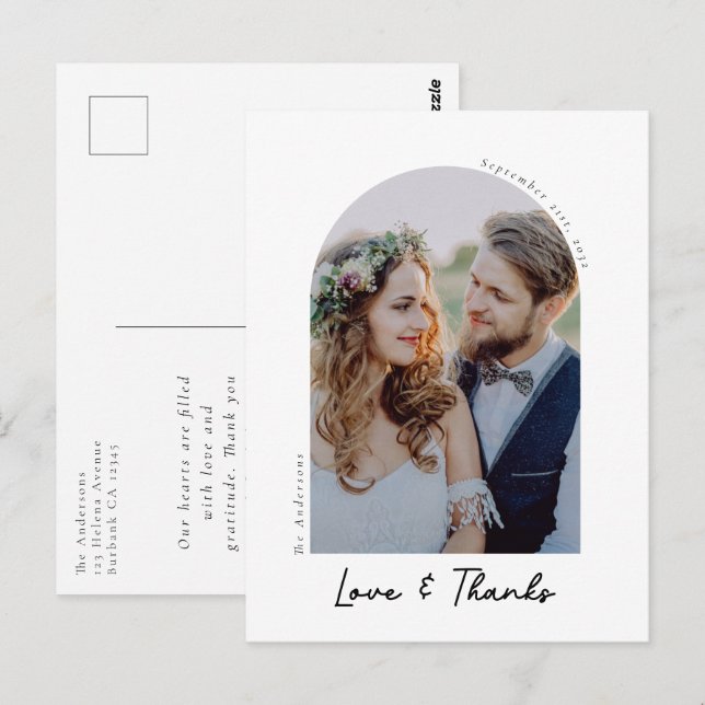 Carte Postale Elegant Amour & Merci Photo Mariage Merci (Devant / Derrière)