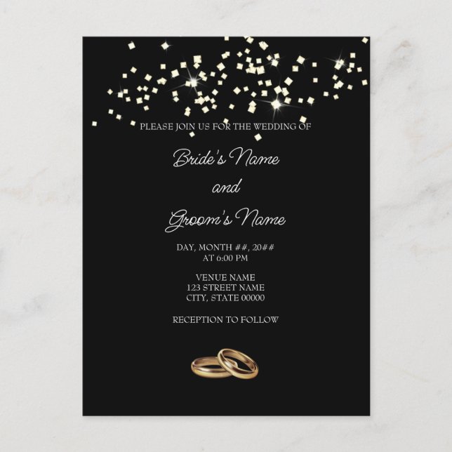 Carte Postale Élégant anneau Faire-part de mariage de strass (Devant)