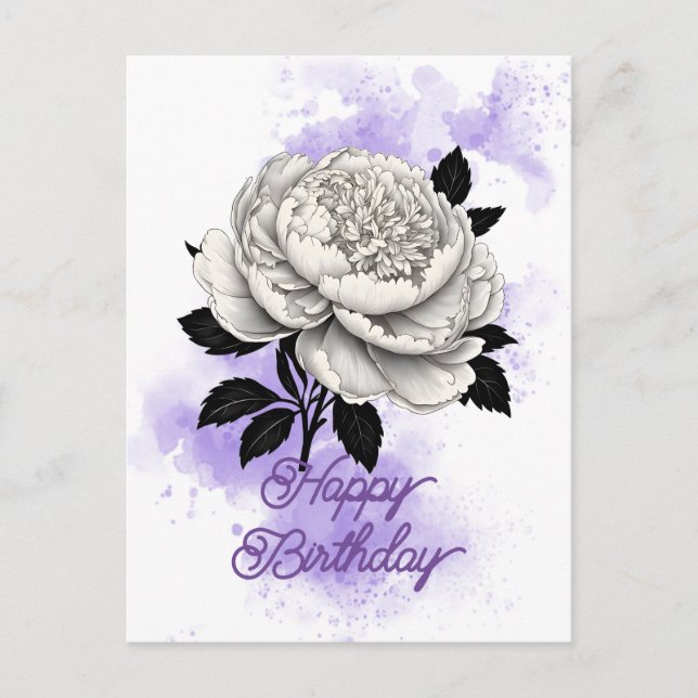 Carte Postale Élégant Anniversaire Blanc Pivoine Éclaboussure Vi (Devant)