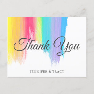 Carte Postale Elégant Aquarelle arc-en-ciel Merci Mariage LGBTQ