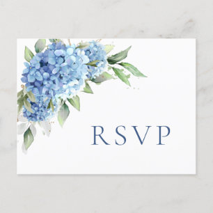 Carte Postale Elégant aquarelle bleu Hydrangea Mariage RSVP