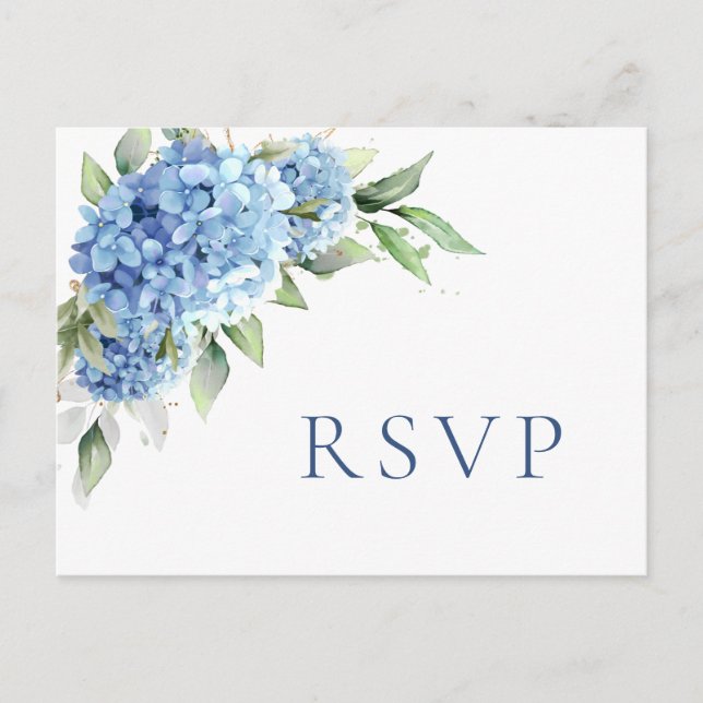 Carte Postale Elégant aquarelle bleu Hydrangea Mariage RSVP (Devant)