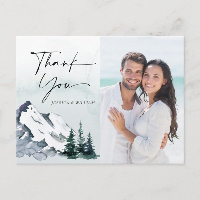 Carte Postale Elégant Aquarelle Montagnes PHOTO Merci (Devant)