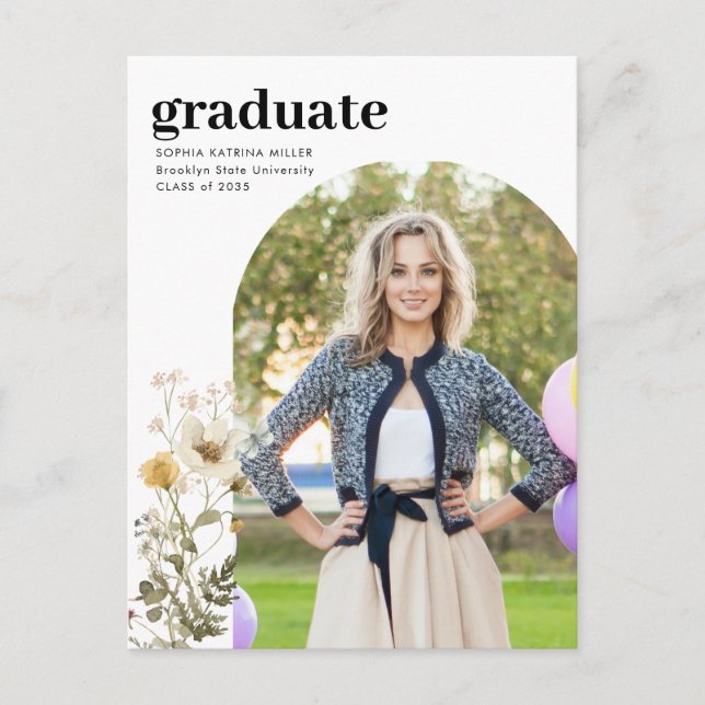 Carte Postale Elégant Arch Fleur sauvage Photo Graduate Graduate (Devant)