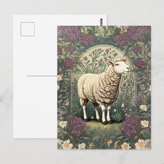 Carte Postale Élégant Arrière - plan floral de la lavande de mou (Devant / Derrière)