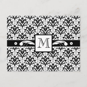 Carte Postale Elégant Art Déco Floral Damask Custom Monogramme