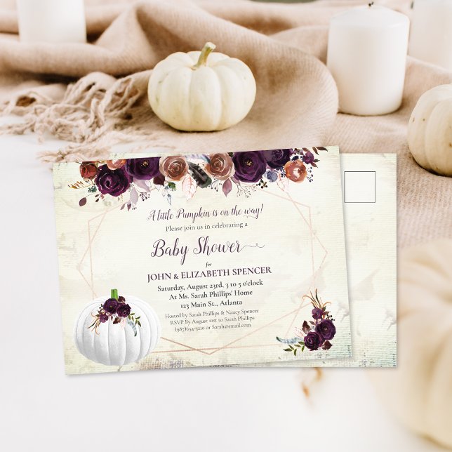 Carte Postale Elégant Baby shower Citrouille Couples (Créateur téléchargé)