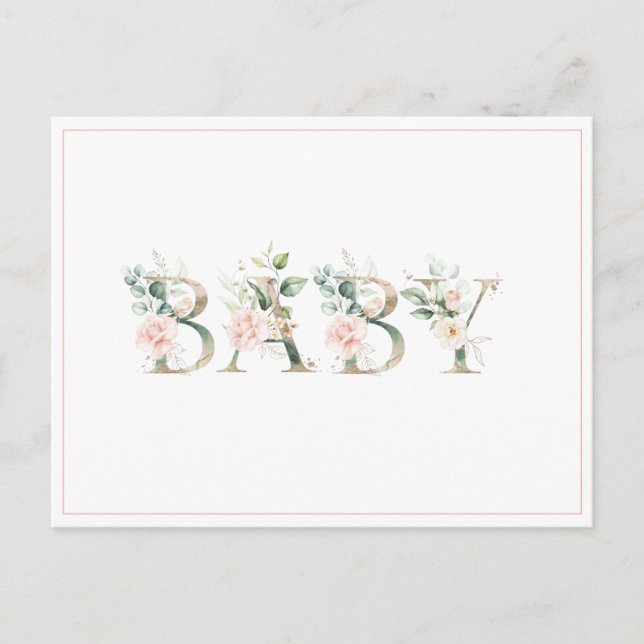 Carte Postale Elégant Baby shower d'aquarelle rose (Devant)