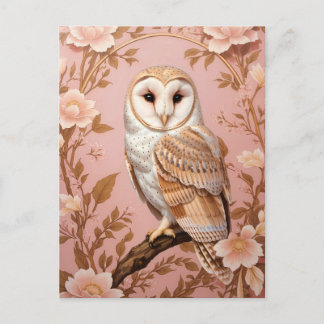 Carte Postale Elegant Barn Owl Pink and Gold Floral 