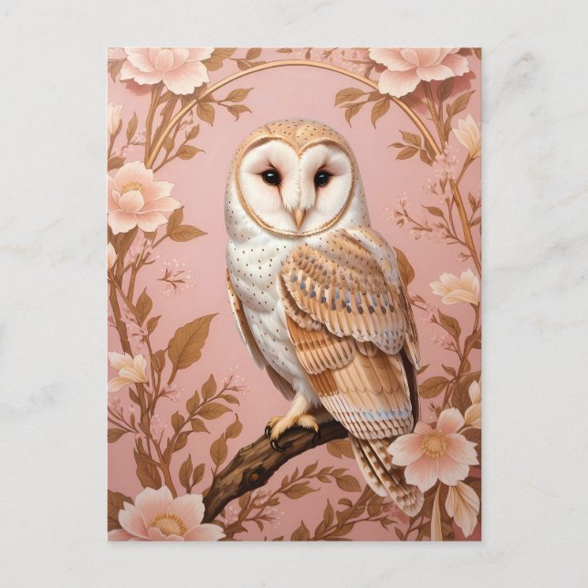 Carte Postale Elegant Barn Owl Pink and Gold Floral  (Devant)