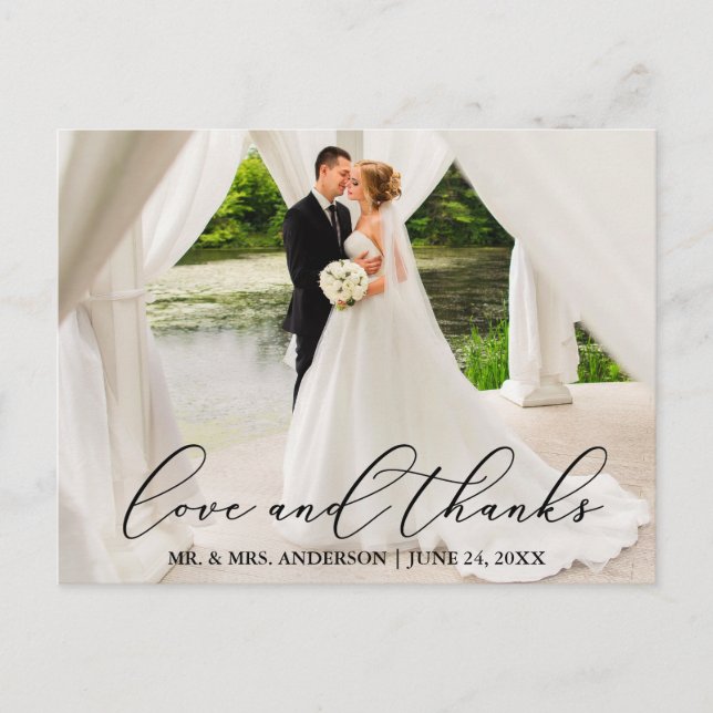 Carte Postale Elégant belle calligraphie Mariage amour Merci (Devant)