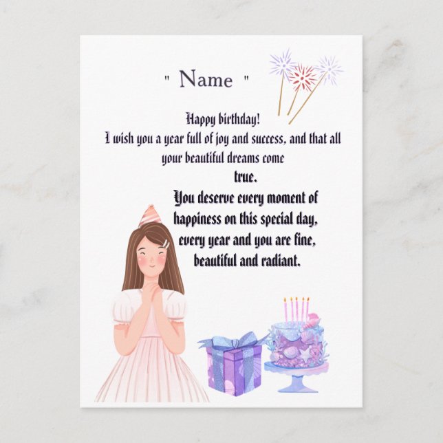 Carte Postale Elegant Birthday Card for Her – Personalized Greet (Devant)