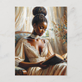Carte Postale Elegant Black Woman Reading Vintage Style