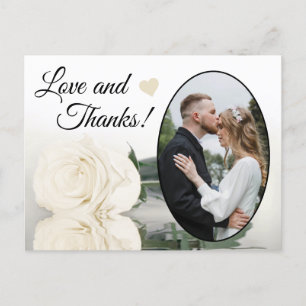 Carte Postale Élégant blanc ivoire Rose Mariage Amour et Merci