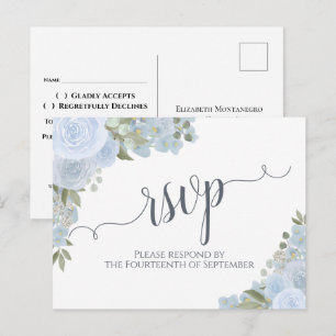 Carte Postale Elégant bleu azur aquarelle mariage floral RSVP