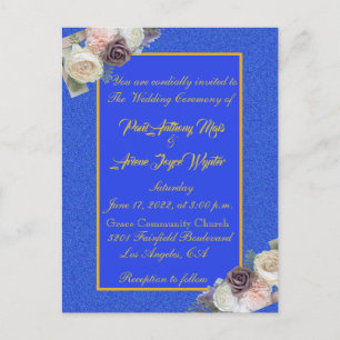 Carte Postale Elégant Bleu et Gold Invitation
