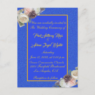 Carte Postale Elégant Bleu et Gold Invitation