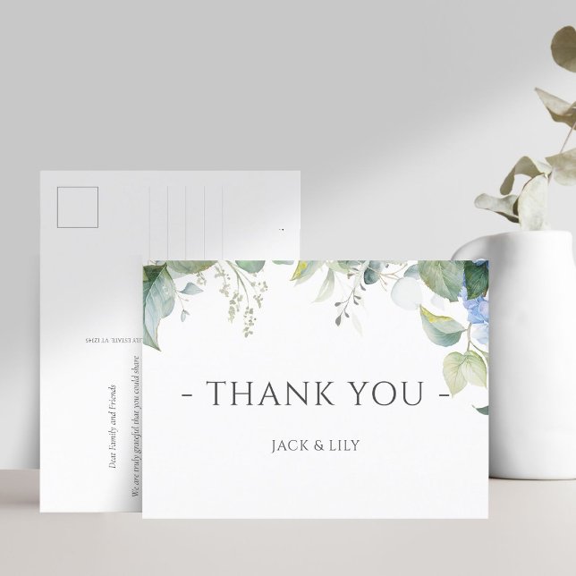 Carte Postale Elégant bleu Floral Hydrangea Mariage Merci (Créateur téléchargé)