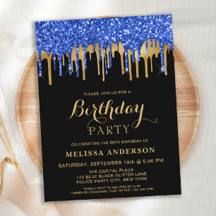 Carte Postale Elégant Bleu Gold Black Parties scintillant Drives