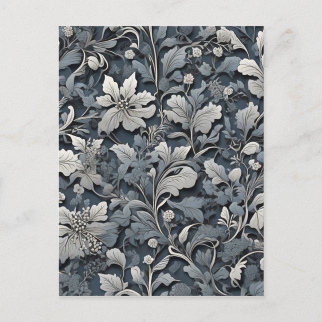 Carte Postale Elégant bleu poussiéreux argent blanc gris gris fl (Devant)