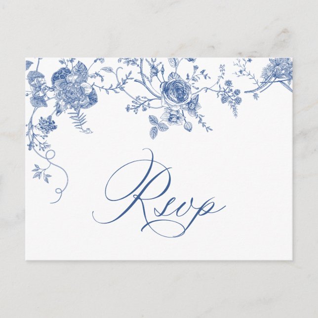 Carte Postale Elégant Bleu Victorien Français Mariage Floral RSV (Devant)