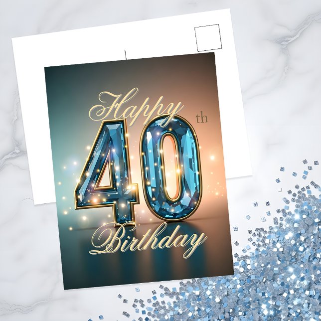 Carte Postale Elégant Blue Gemstone Fête du 40e anniversaire (Créateur téléchargé)