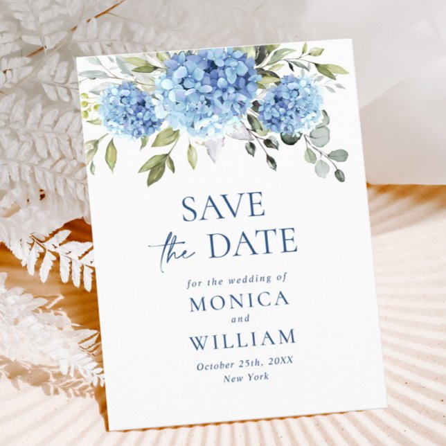 Carte Postale Elégant Blue Hydrangea Wedding Enregistrer la date (Créateur téléchargé)