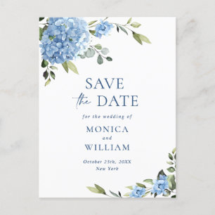 Carte Postale Elégant Blue Hydrangea Wedding Enregistrer la date