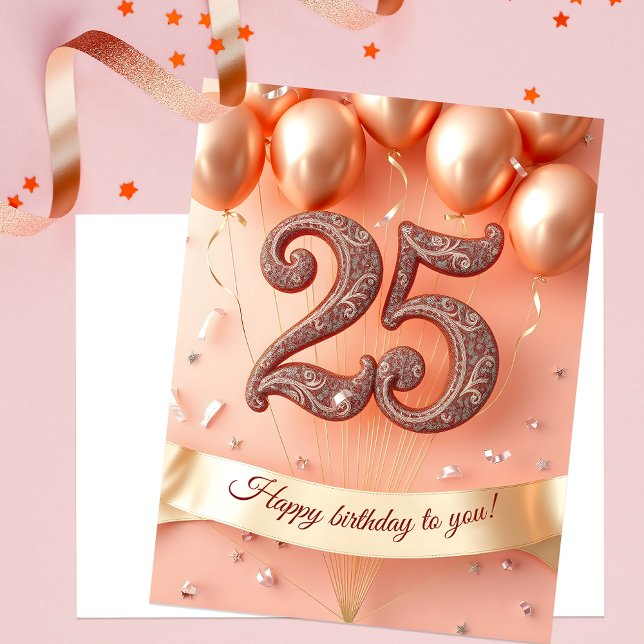 Carte Postale Elégant Blush et or Rose 25e anniversaire (Créateur téléchargé)