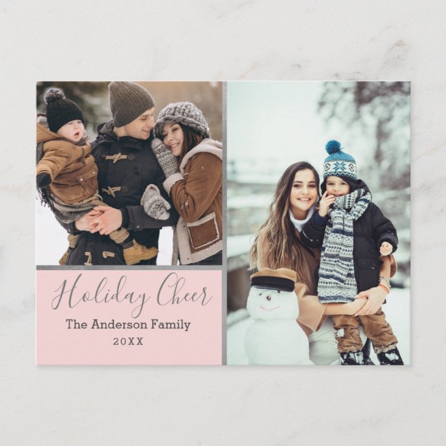 Carte Postale Elégant Blush Holiday Cheer Photo Collage argent (Devant)