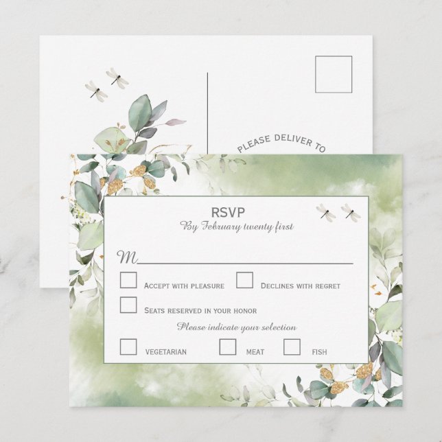 Carte Postale Elégant Botanique Eucalyptus Verdure RSVP (Devant / Derrière)