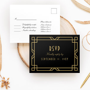 Carte Postale Elégant cadre Art Déco Or Noir Simple RSVP