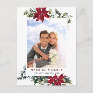 Carte Postale Elégant cadre de Noël Poinsettia Photo Salutation
