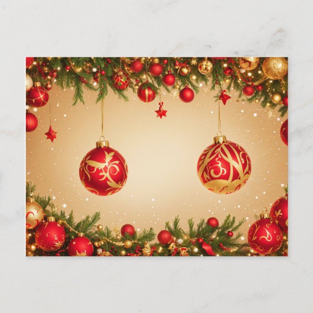 Carte Postale Elégant cadre d'ornement de Noël rouge et or (Devant)