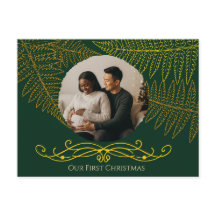 Elégant cadre Gold Fern Vert Notre premier Noël