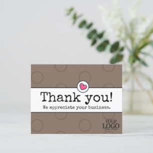 Carte Postale Elégant Café Brown Avec Coeur Merci D'Affaires